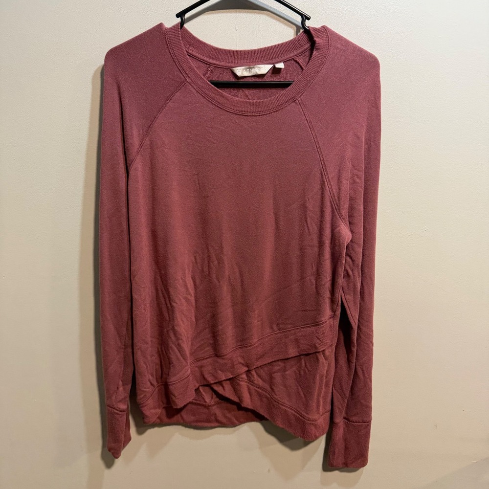 Athleta Womens Rose Mauve Pranayama Crossover Sweatshirt Small Raglan Pullover‎